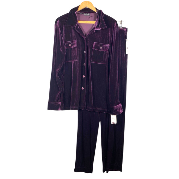 Rafaella Velvet Velour Outfit 2pc Purple Top & Pants Size Medium NEW Old Money - Picture 1 of 11